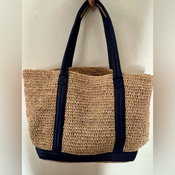 MZ Wallace Handbags - MZ Wallace Tan and Navy Medium Raffia Tote NWT